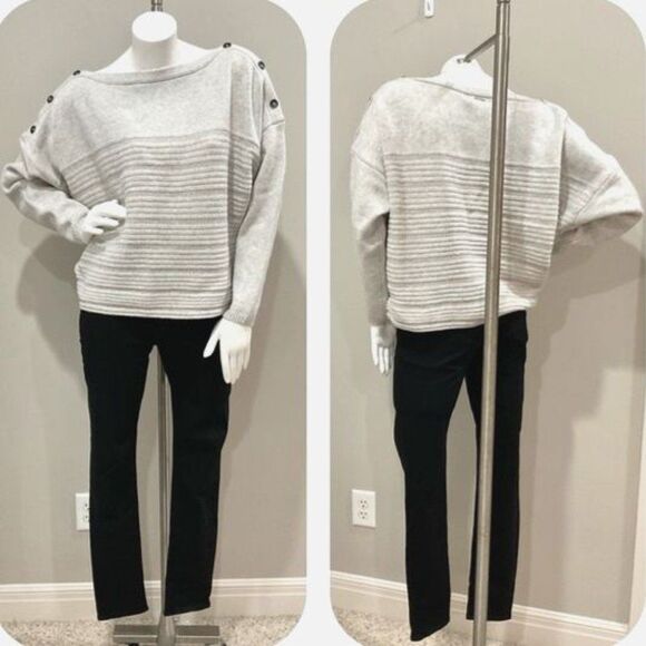 Prana Wool Blend Boatneck Sweater Button Shoulder Oatmeal Phono Sz XL New - Picture 10 of 12